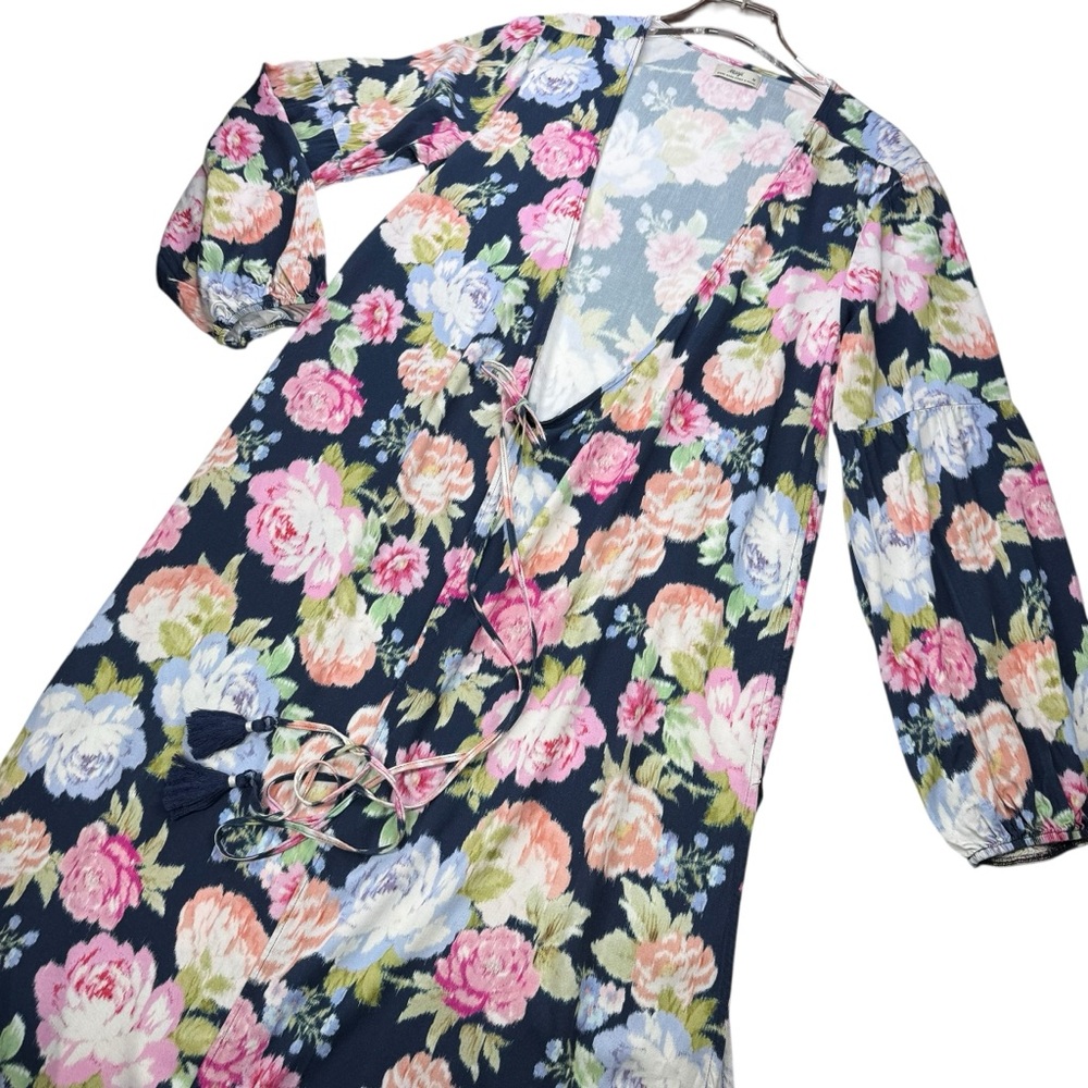 Maaji Navy Floral Long Tie-Front Swim Coverup - Picture 3 of 10